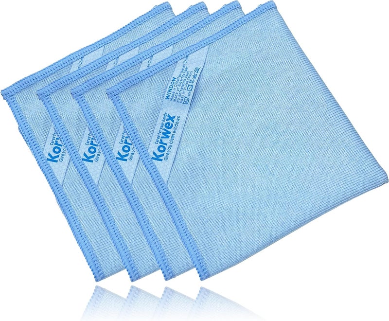 Korwex Window Cleaning Cloth, Glass Cleaning Cloth, Streaks Schatches Free. (Blue 4 Pack) - Image 1